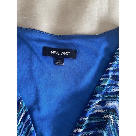 Nine West Dress Women's 16 Sleeveless V-Neck Partially Lined Blue Stretch - Picture 10 of 12